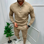 Herren Jogginganzug mit Reißverschluss und Stehkragen-Khaki-S-Luzern Mode