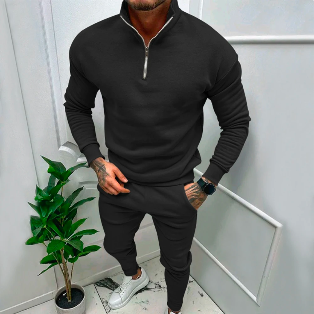 Herren Jogginganzug mit Reißverschluss und Stehkragen-Schwarz-S-Luzern Mode