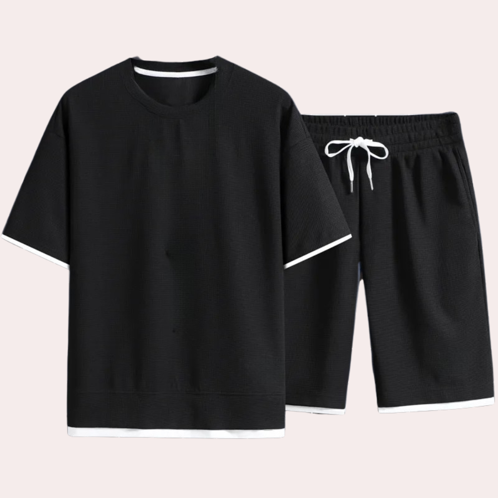 Herren Sport T-Shirt Atmungsaktiv Fitness Laufshirt-Schwarz-S-Luzern Mode