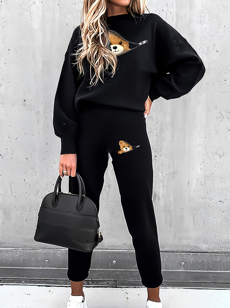 Damen Freizeitanzug mit Tasche - Bequemes Set für Alltag-Schwarz-S-Luzern Mode