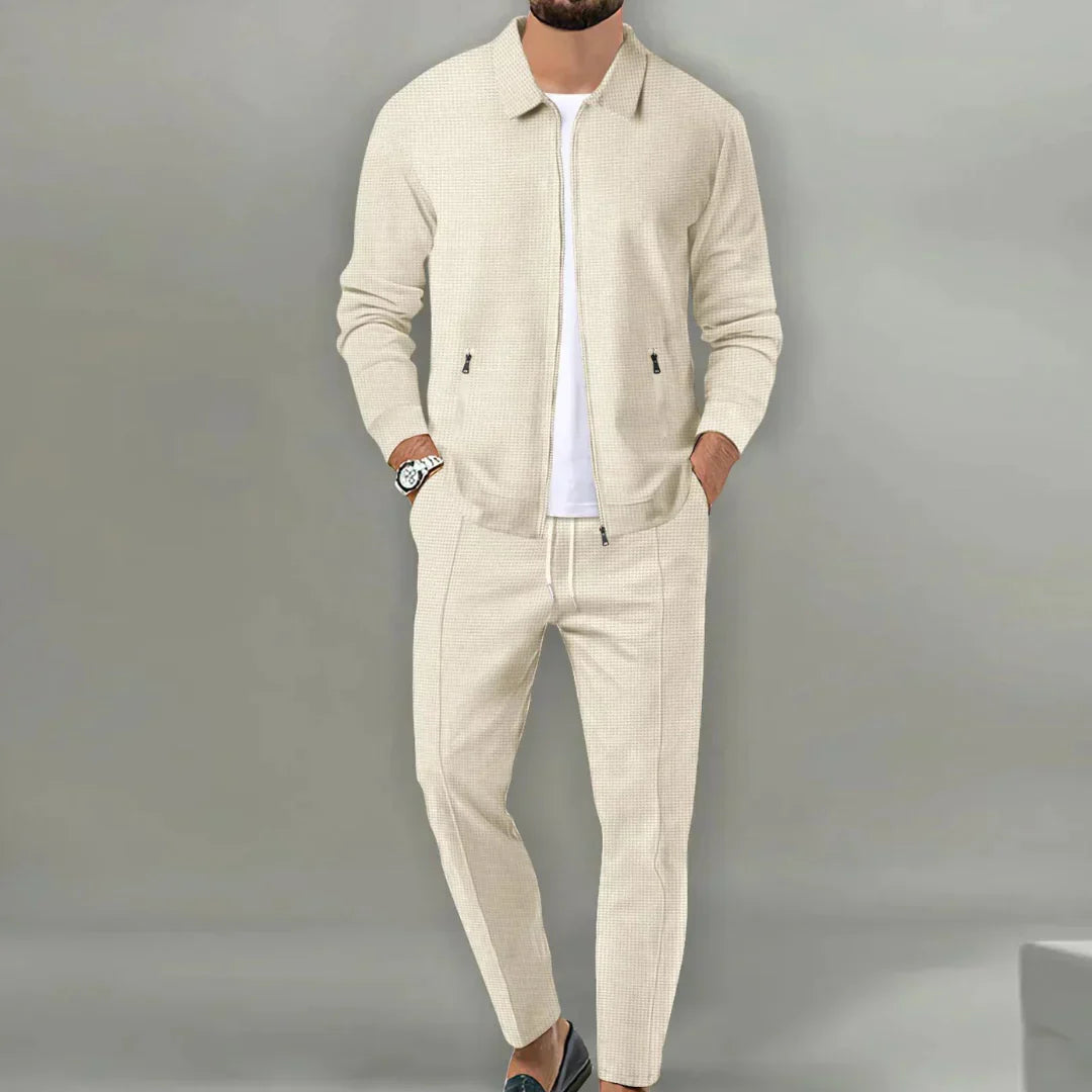 Herren Freizeitanzug Set - Stilvoller Anzug mit Reißverschluss-Beige-S-Luzern Mode