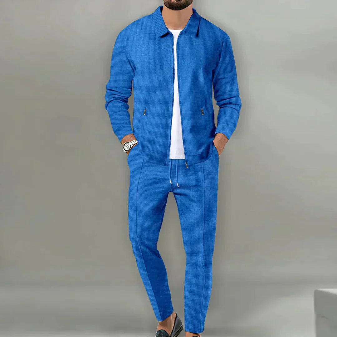 Herren Freizeitanzug Set - Stilvoller Anzug mit Reißverschluss-Blau-S-Luzern Mode