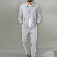 Herren Freizeitanzug Set - Stilvoller Anzug mit Reißverschluss-Grau-S-Luzern Mode