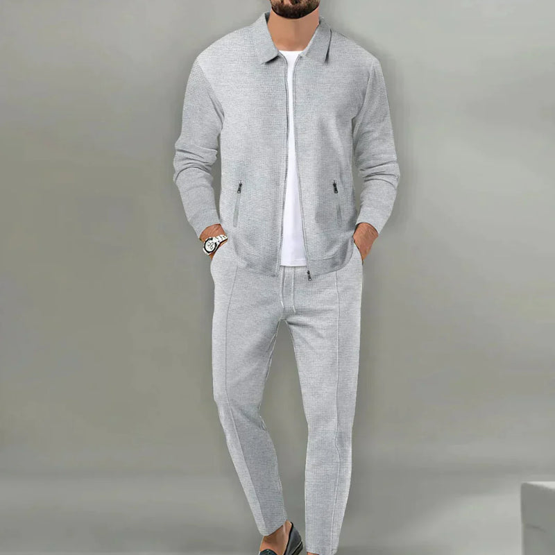 Herren Freizeitanzug Set - Stilvoller Anzug mit Reißverschluss-Grau-S-Luzern Mode