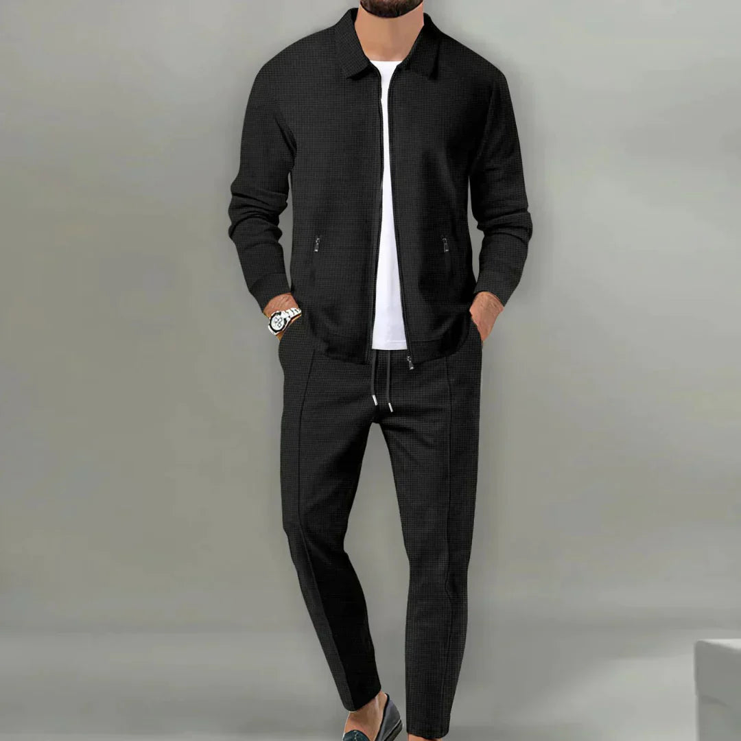 Herren Freizeitanzug Set - Stilvoller Anzug mit Reißverschluss-Schwarz-S-Luzern Mode