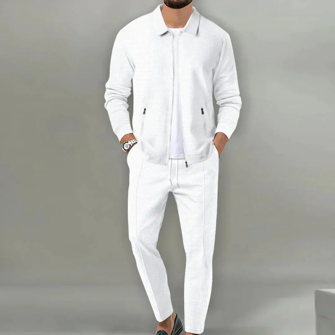 Herren Freizeitanzug Set - Stilvoller Anzug mit Reißverschluss-Weiß-S-Luzern Mode