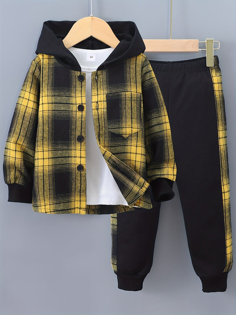 2-teiliges Jungen-Set Jordy mit kariertem Herbst-Hoodie und Jogginghose