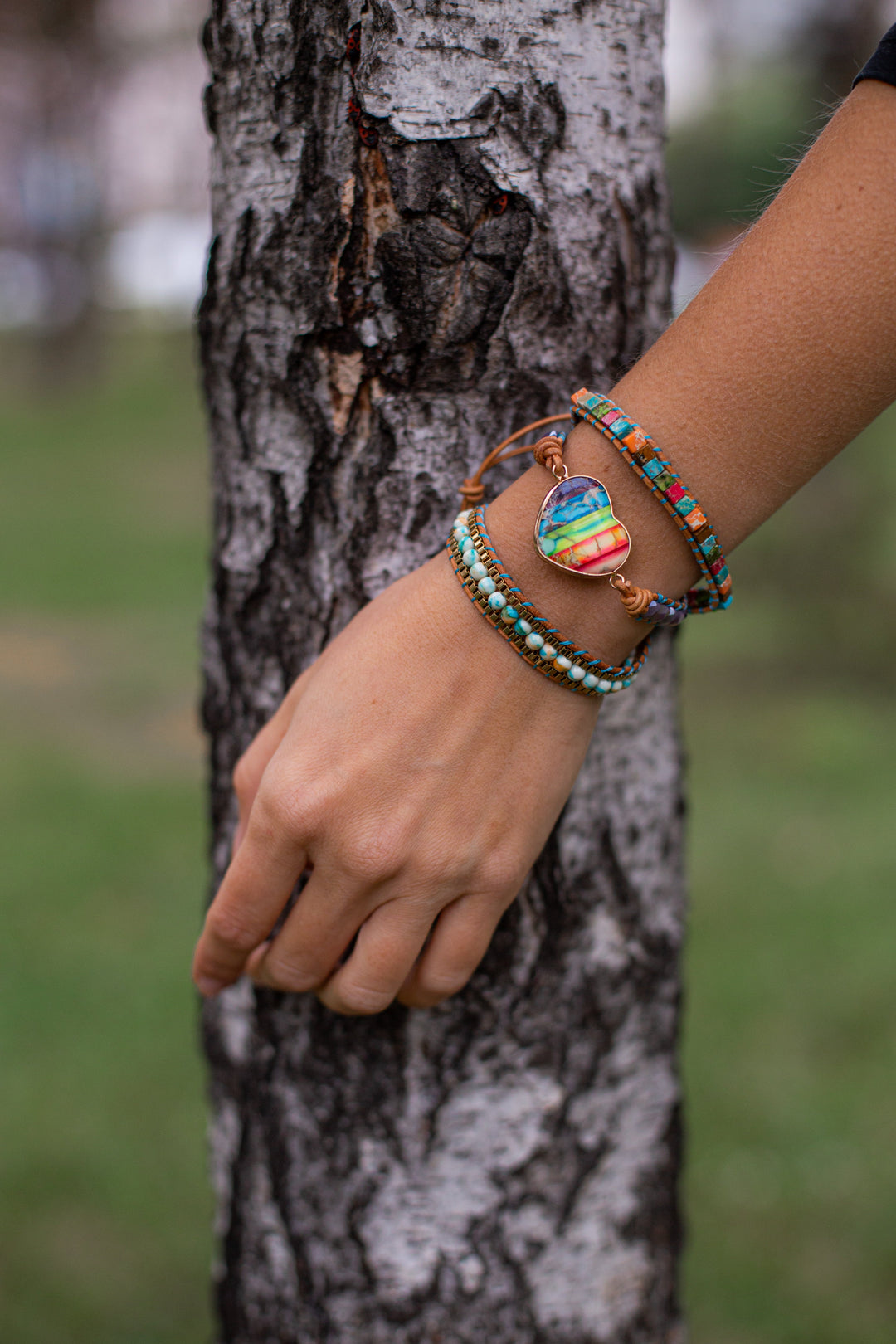 Wickelarmband | Chakra | Energie | Jaspis | Leder | Kristall | Stilvoll | Nachhaltig-Luzern Mode