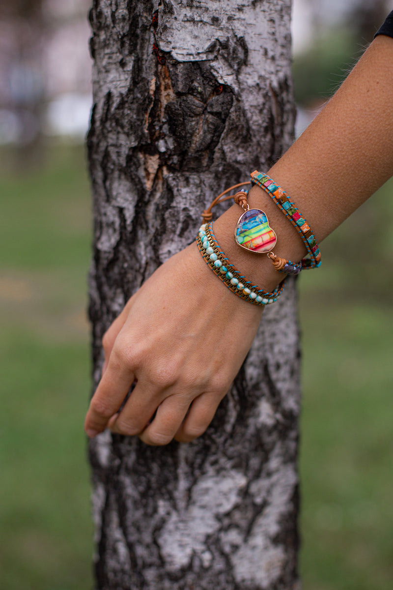 Wickelarmband | Chakra | Energie | Jaspis | Leder | Kristall | Stilvoll | Nachhaltig-Luzern Mode