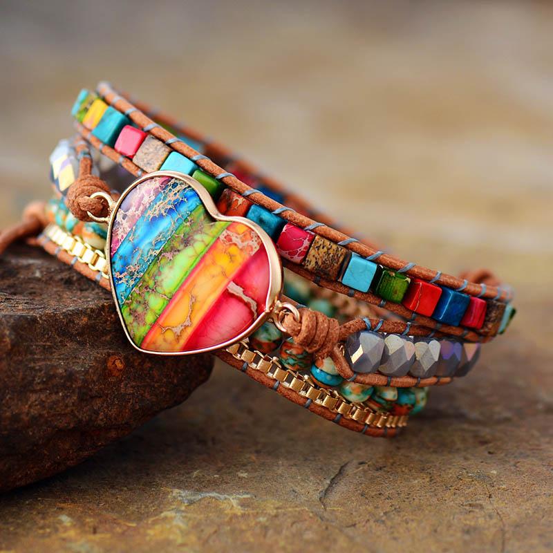 Wickelarmband | Chakra | Energie | Jaspis | Leder | Kristall | Stilvoll | Nachhaltig-Luzern Mode