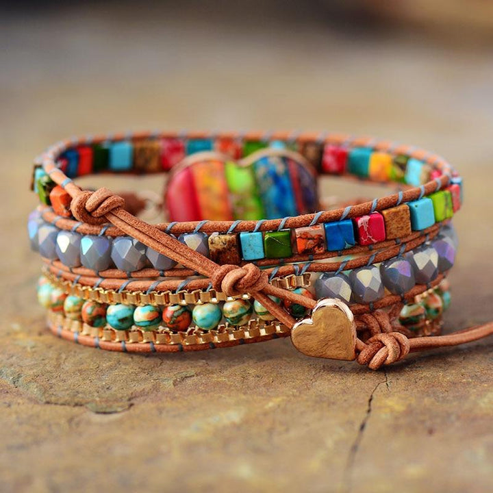 Wickelarmband | Chakra | Energie | Jaspis | Leder | Kristall | Stilvoll | Nachhaltig-Luzern Mode