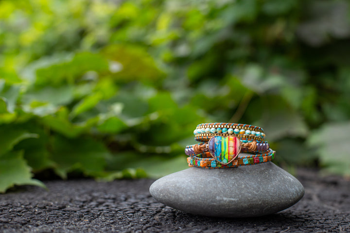 Wickelarmband | Chakra | Energie | Jaspis | Leder | Kristall | Stilvoll | Nachhaltig-Luzern Mode
