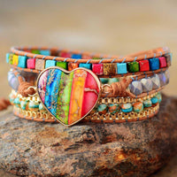Wickelarmband | Chakra | Energie | Jaspis | Leder | Kristall | Stilvoll | Nachhaltig-Luzern Mode