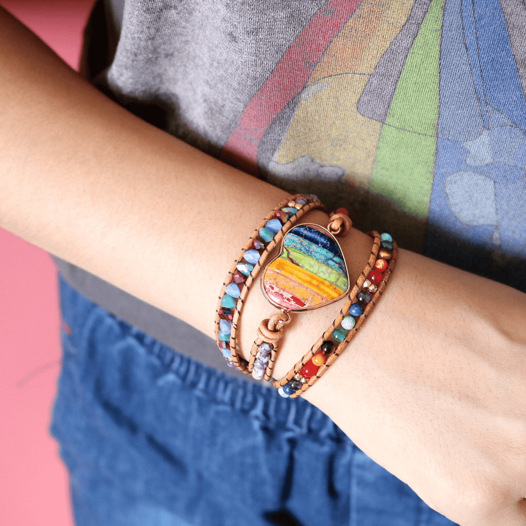 Wickelarmband | Herz Jaspis Boho Chakra Heilend Stilvoll Handgefertigt-Luzern Mode