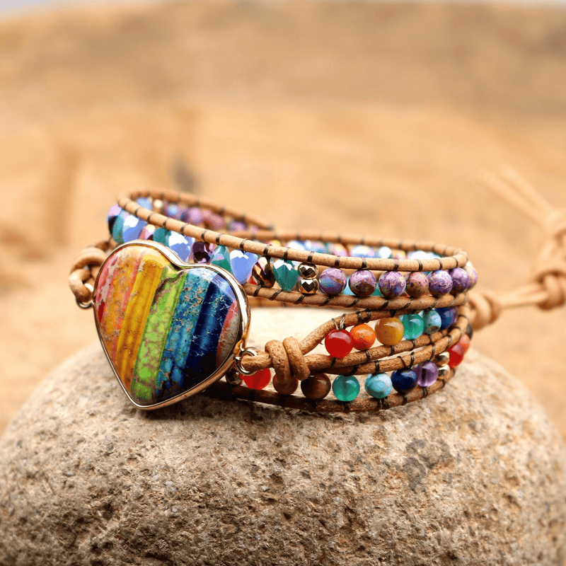Wickelarmband | Herz Jaspis Boho Chakra Heilend Stilvoll Handgefertigt-Luzern Mode