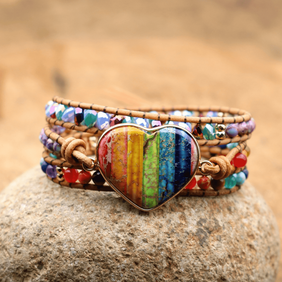 Wickelarmband | Herz Jaspis Boho Chakra Heilend Stilvoll Handgefertigt-Luzern Mode