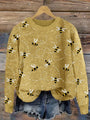 Bienenmuster Pullover Damen - Strickmode Herbst/Winter-Gelb-S-Luzern Mode