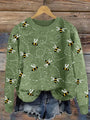 Bienenmuster Pullover Damen - Strickmode Herbst/Winter-Grün-S-Luzern Mode