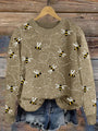 Bienenmuster Pullover Damen - Strickmode Herbst/Winter-Khaki-S-Luzern Mode