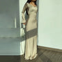 Maxi-Kleid | Lange Ärmel | Tailliert | Unifarben | Vorteilhaft | Leicht-Beige-S-Luzern Mode