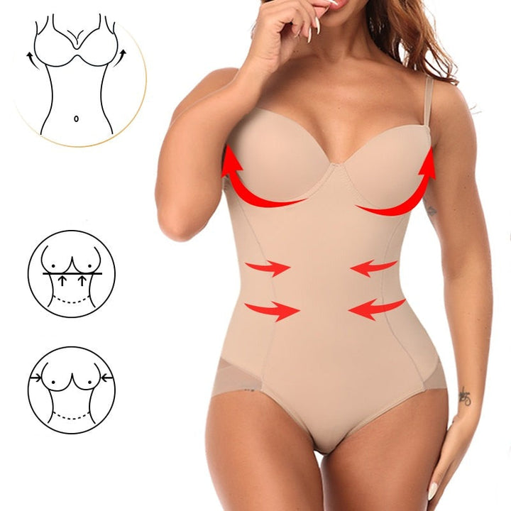 Schlankmachender Bodysuit | Nahtlos | Einfarbig | V-Ausschnitt | Hebeeffekt-Luzern Mode