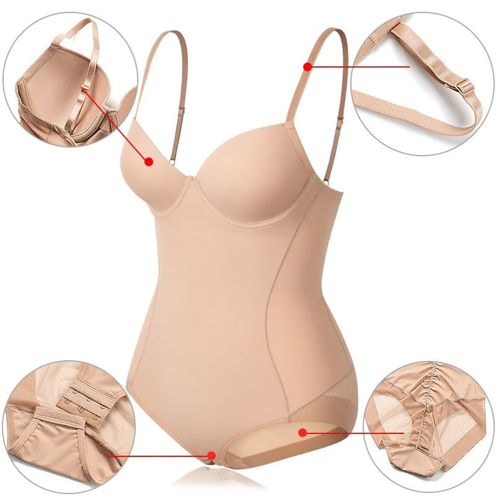 Schlankmachender Bodysuit | Nahtlos | Einfarbig | V-Ausschnitt | Hebeeffekt-Luzern Mode