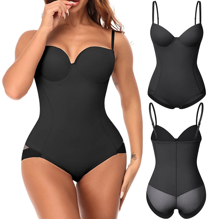 Schlankmachender Bodysuit | Nahtlos | Einfarbig | V-Ausschnitt | Hebeeffekt-Schwarz-S-Luzern Mode