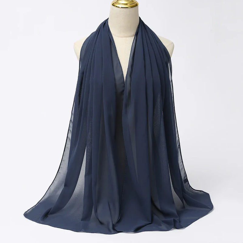 Hijab | Chiffon | Einfarbig | Leicht | Atmungsaktiv | Einheitsgröße-Dunkelblau-Luzern Mode