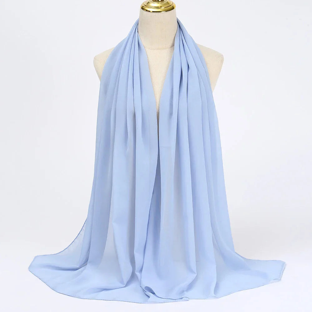 Hijab | Chiffon | Einfarbig | Leicht | Atmungsaktiv | Einheitsgröße-Hellblau-Luzern Mode