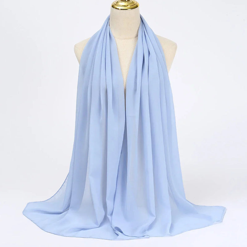 Hijab | Chiffon | Einfarbig | Leicht | Atmungsaktiv | Einheitsgröße-Hellblau-Luzern Mode