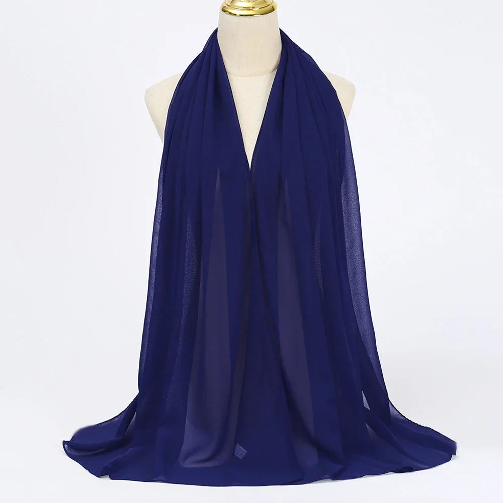 Hijab | Chiffon | Einfarbig | Leicht | Atmungsaktiv | Einheitsgröße-Nachtblau-Luzern Mode