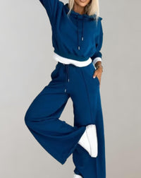 Damen Jogginganzug Kapuzenpullover und Jogginghose Set-Blau-S-Luzern Mode