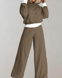 Damen Jogginganzug Kapuzenpullover und Jogginghose Set-Braun-S-Luzern Mode
