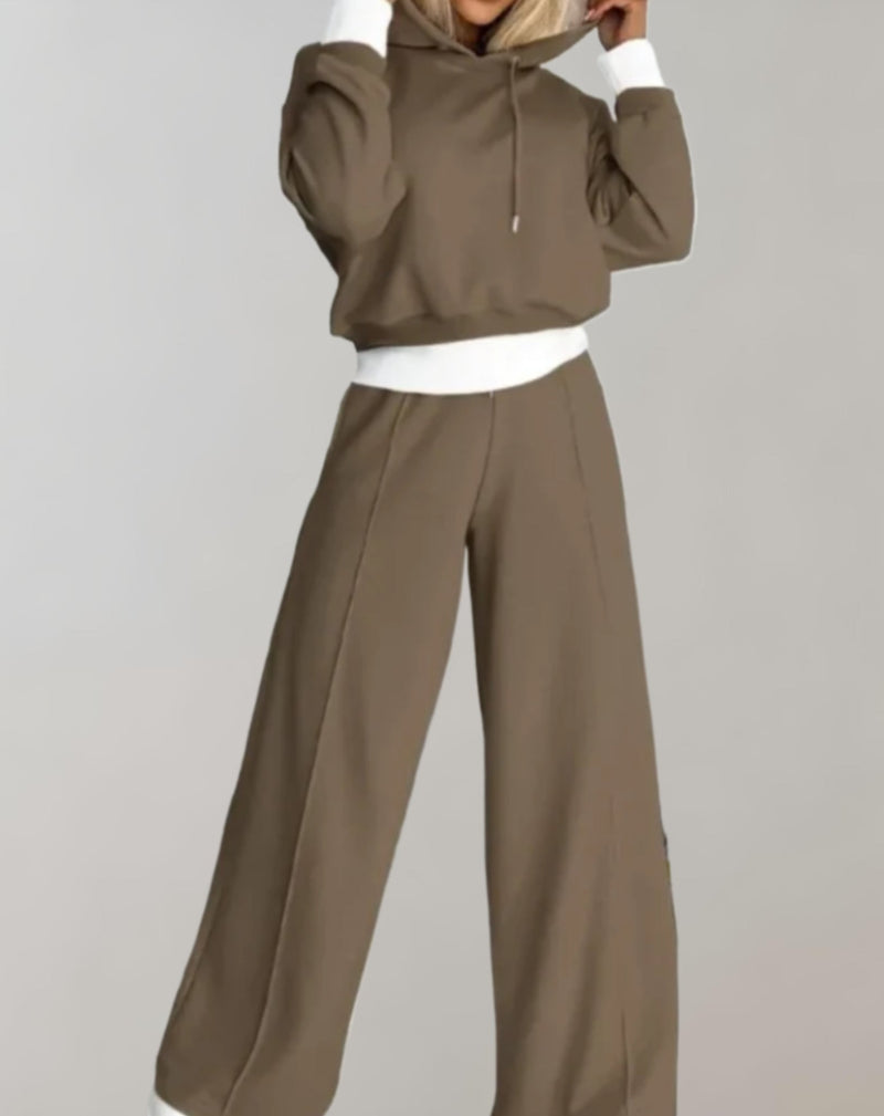 Damen Jogginganzug Kapuzenpullover und Jogginghose Set-Braun-S-Luzern Mode