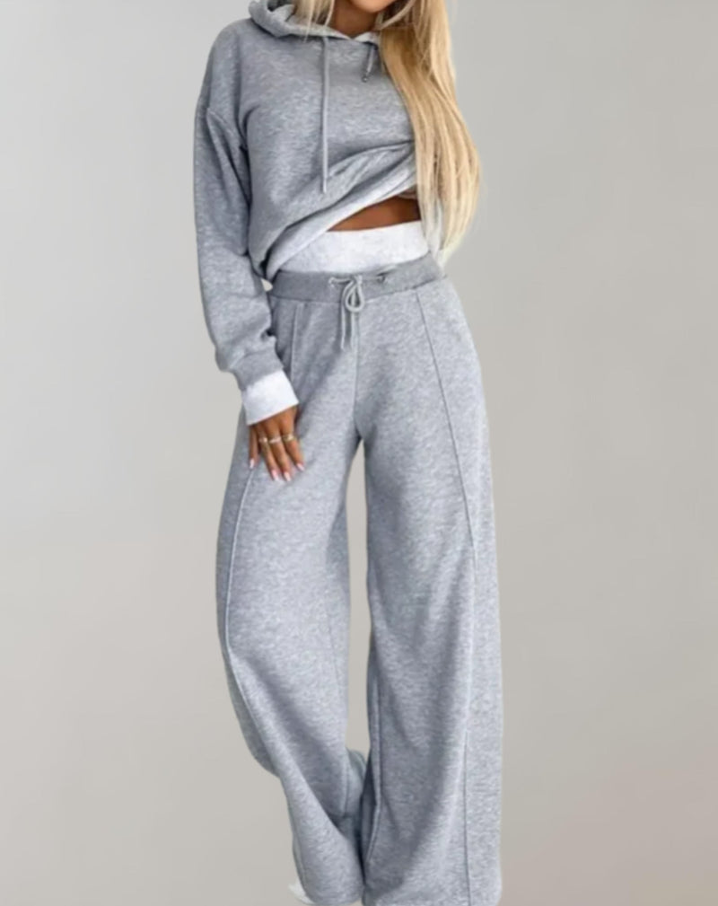 Damen Jogginganzug Kapuzenpullover und Jogginghose Set-Grau-S-Luzern Mode