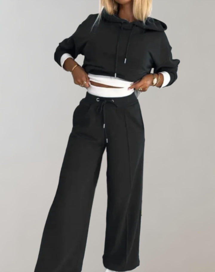 Damen Jogginganzug Kapuzenpullover und Jogginghose Set-Schwarz-S-Luzern Mode