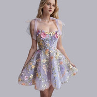 Blumenkleid Damen mit Blumenmuster - Elegantes Sommerkleid-Lila-S-Luzern Mode