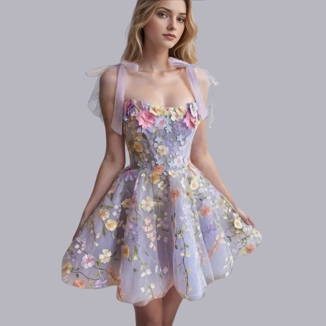 Blumenkleid Damen mit Blumenmuster - Elegantes Sommerkleid-Lila-S-Luzern Mode