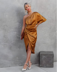 Midi Cocktailkleid | Ein Schulter | Asymmetrisch | Schlitz | Halbarm-Luzern Mode