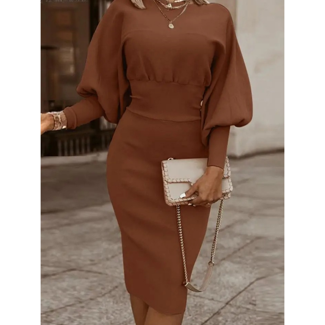 Elegantes Damen Cocktailkleid mit Ketten-Accessoire-Braun-S-Luzern Mode