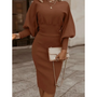 Elegantes Damen Cocktailkleid mit Ketten-Accessoire-Braun-S-Luzern Mode
