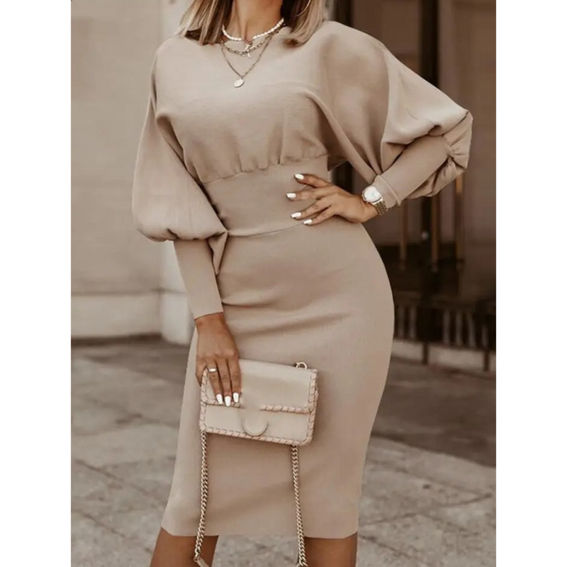 Elegantes Damen Cocktailkleid mit Ketten-Accessoire-Hellbraun-S-Luzern Mode