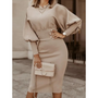Elegantes Damen Cocktailkleid mit Ketten-Accessoire-Hellbraun-S-Luzern Mode