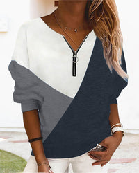 Damen Langarmshirt mit Reißverschluss und V-Ausschnitt-Luzern Mode