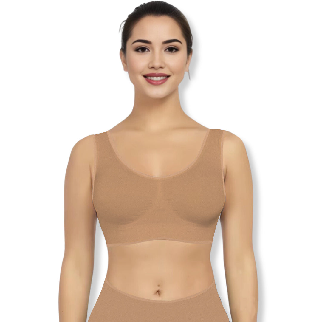 Bügelose BH | Nahtlos | Unsichtbar | Unifarben | Herausnehmbare Cups-Beige-S-Luzern Mode