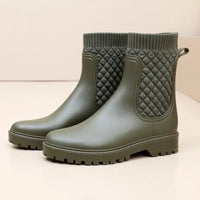 Damen Stiefeletten mit Strickdetail - Bequeme Herbstschuhe-Grün gewebt-36-Luzern Mode