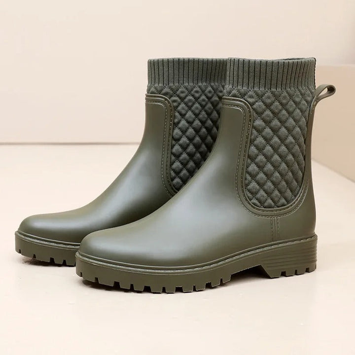 Damen Stiefeletten mit Strickdetail - Bequeme Herbstschuhe-Grün gewebt-36-Luzern Mode