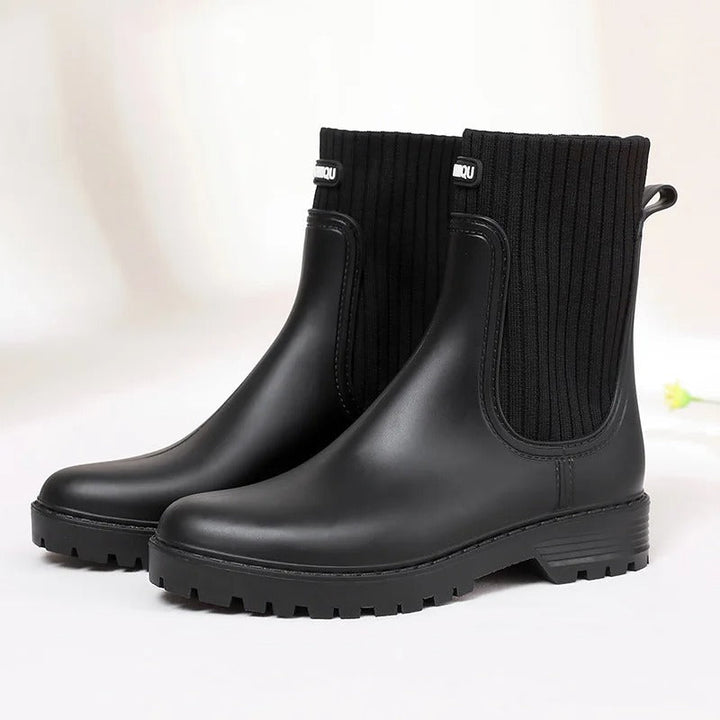 Damen Stiefeletten mit Strickdetail - Bequeme Herbstschuhe-Schwarz-36-Luzern Mode
