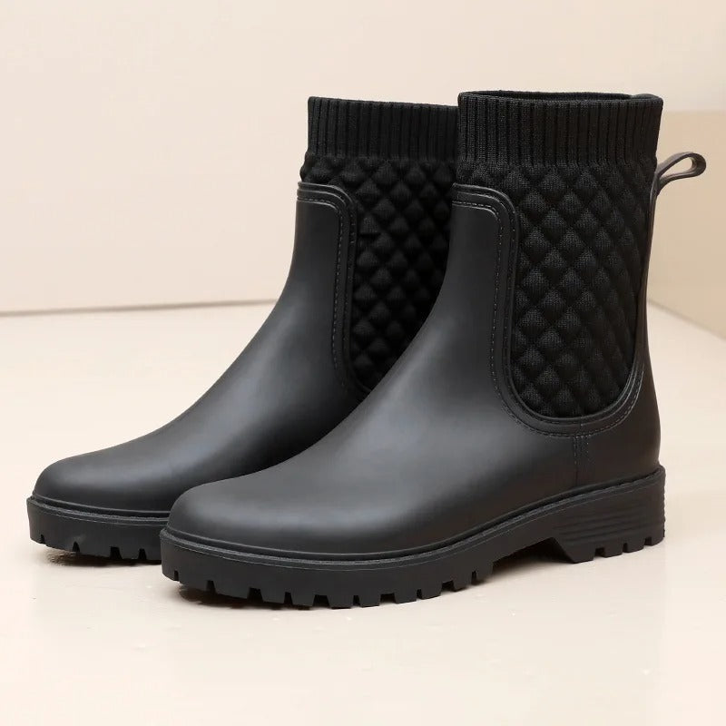 Damen Stiefeletten mit Strickdetail - Bequeme Herbstschuhe-Schwarz gewebt-36-Luzern Mode