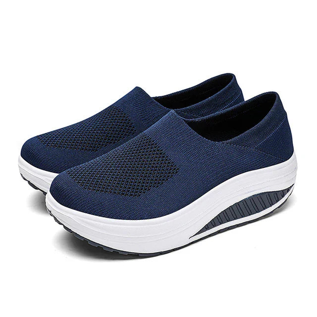 Damen Plattform Sneaker - Bequeme Slip-On Loafers-Blau-35-Luzern Mode